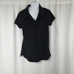 Old Navy Short Sleeve Ribbed Collar Uniform Polo Shirt Black Girls Sz 10-12